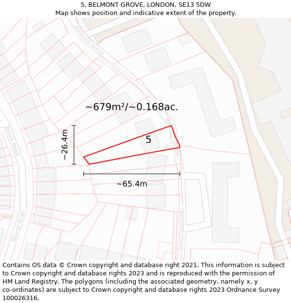 5, BELMONT GROVE, LONDON, SE13 5DW: Plot and title map