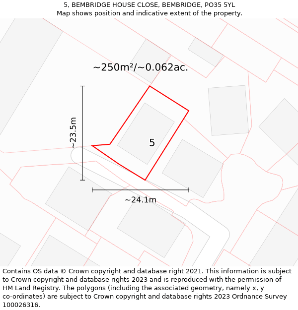 5, BEMBRIDGE HOUSE CLOSE, BEMBRIDGE, PO35 5YL: Plot and title map