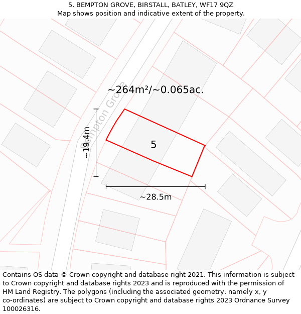 5, BEMPTON GROVE, BIRSTALL, BATLEY, WF17 9QZ: Plot and title map