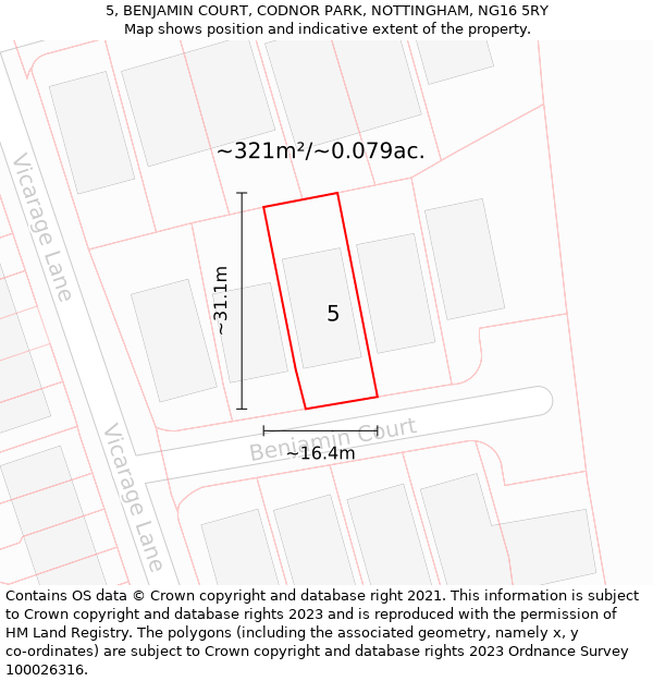 5, BENJAMIN COURT, CODNOR PARK, NOTTINGHAM, NG16 5RY: Plot and title map