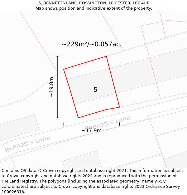 5, BENNETTS LANE, COSSINGTON, LEICESTER, LE7 4UP: Plot and title map