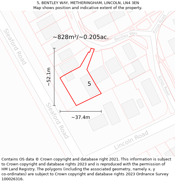 5, BENTLEY WAY, METHERINGHAM, LINCOLN, LN4 3EN: Plot and title map