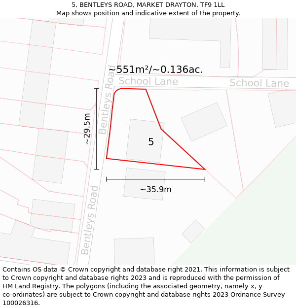 5, BENTLEYS ROAD, MARKET DRAYTON, TF9 1LL: Plot and title map