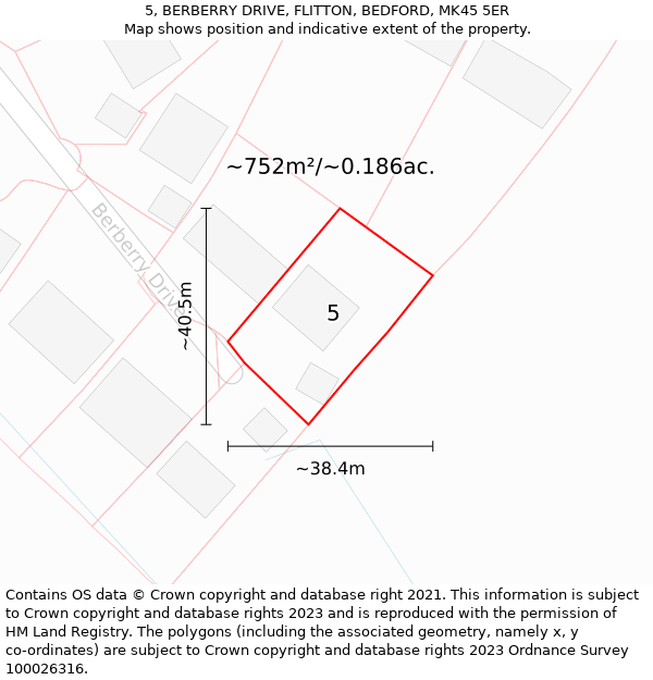 5, BERBERRY DRIVE, FLITTON, BEDFORD, MK45 5ER: Plot and title map