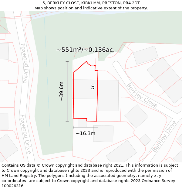 5, BERKLEY CLOSE, KIRKHAM, PRESTON, PR4 2DT: Plot and title map