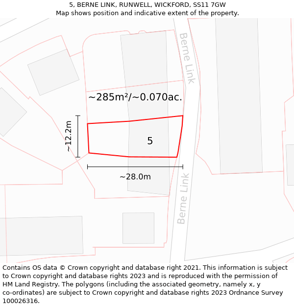 5, BERNE LINK, RUNWELL, WICKFORD, SS11 7GW: Plot and title map