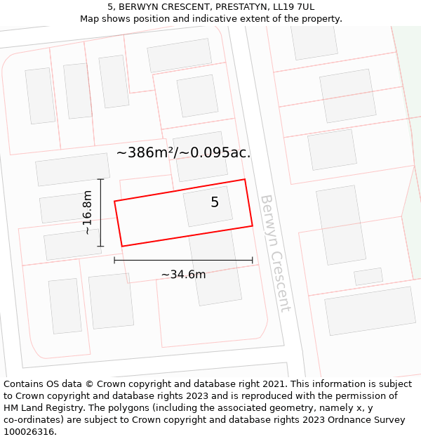 5, BERWYN CRESCENT, PRESTATYN, LL19 7UL: Plot and title map