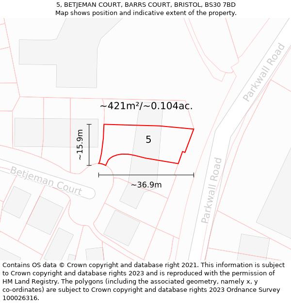 5, BETJEMAN COURT, BARRS COURT, BRISTOL, BS30 7BD: Plot and title map