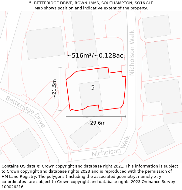 5, BETTERIDGE DRIVE, ROWNHAMS, SOUTHAMPTON, SO16 8LE: Plot and title map