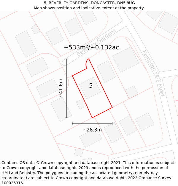 5, BEVERLEY GARDENS, DONCASTER, DN5 8UG: Plot and title map