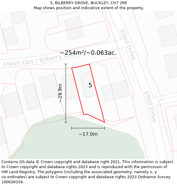 5, BILBERRY GROVE, BUCKLEY, CH7 2RE: Plot and title map