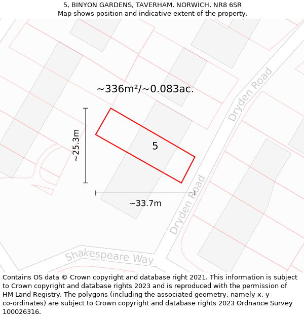 5, BINYON GARDENS, TAVERHAM, NORWICH, NR8 6SR: Plot and title map