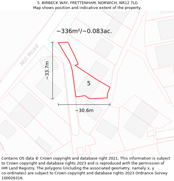 5, BIRBECK WAY, FRETTENHAM, NORWICH, NR12 7LG: Plot and title map