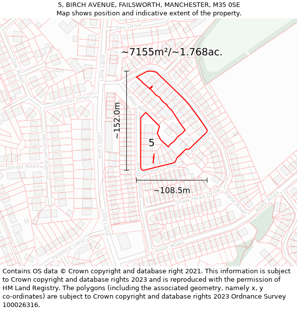 5, BIRCH AVENUE, FAILSWORTH, MANCHESTER, M35 0SE: Plot and title map