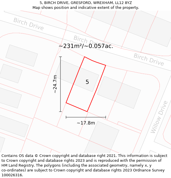 5, BIRCH DRIVE, GRESFORD, WREXHAM, LL12 8YZ: Plot and title map