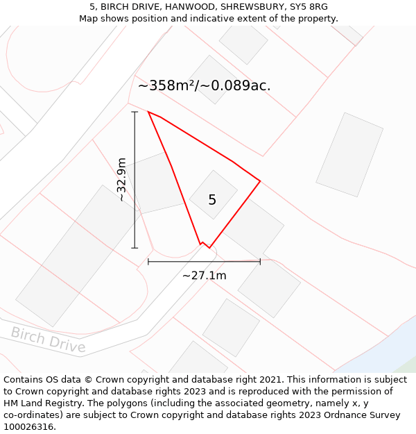 5, BIRCH DRIVE, HANWOOD, SHREWSBURY, SY5 8RG: Plot and title map