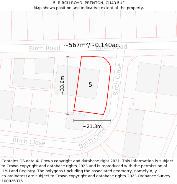 5, BIRCH ROAD, PRENTON, CH43 5UF: Plot and title map