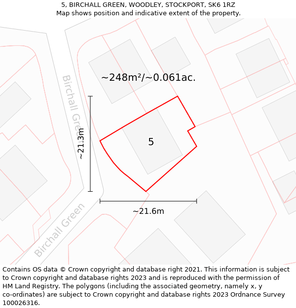 5, BIRCHALL GREEN, WOODLEY, STOCKPORT, SK6 1RZ: Plot and title map