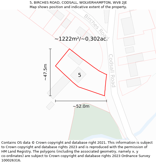 5, BIRCHES ROAD, CODSALL, WOLVERHAMPTON, WV8 2JE: Plot and title map