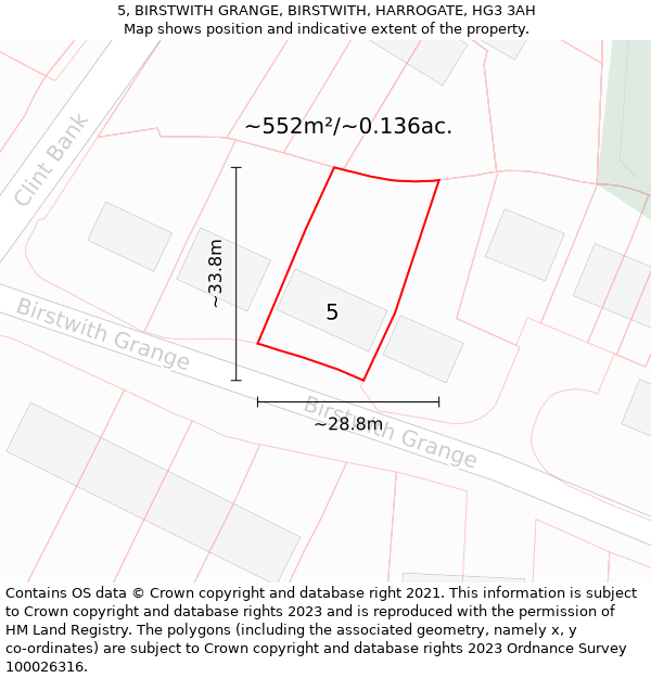 5, BIRSTWITH GRANGE, BIRSTWITH, HARROGATE, HG3 3AH: Plot and title map