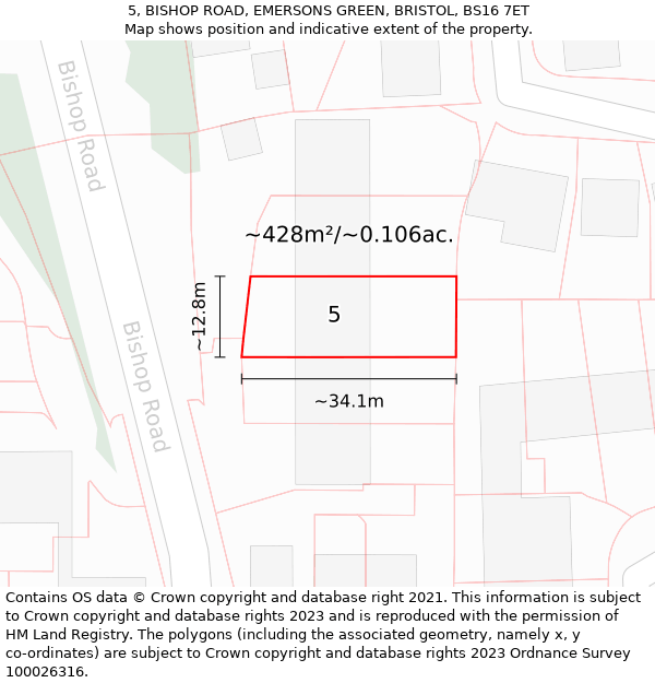 5, BISHOP ROAD, EMERSONS GREEN, BRISTOL, BS16 7ET: Plot and title map