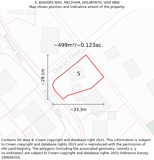 5, BISHOPS WAY, MELTHAM, HOLMFIRTH, HD9 4BW: Plot and title map