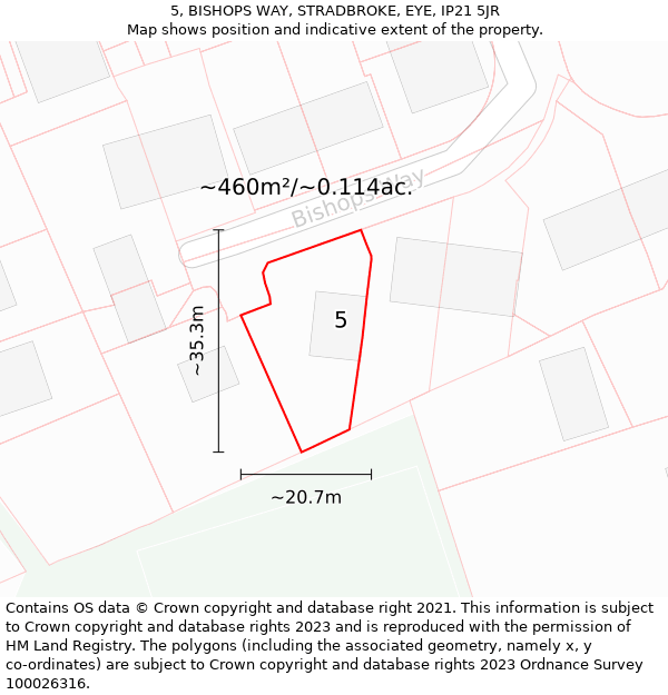 5, BISHOPS WAY, STRADBROKE, EYE, IP21 5JR: Plot and title map