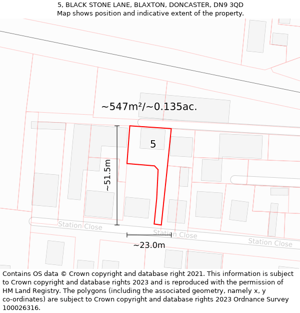 5, BLACK STONE LANE, BLAXTON, DONCASTER, DN9 3QD: Plot and title map