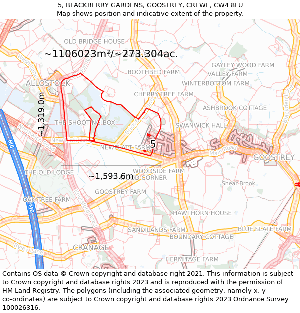 5, BLACKBERRY GARDENS, GOOSTREY, CREWE, CW4 8FU: Plot and title map