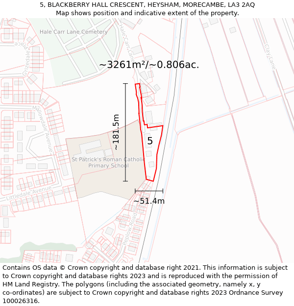 5, BLACKBERRY HALL CRESCENT, HEYSHAM, MORECAMBE, LA3 2AQ: Plot and title map