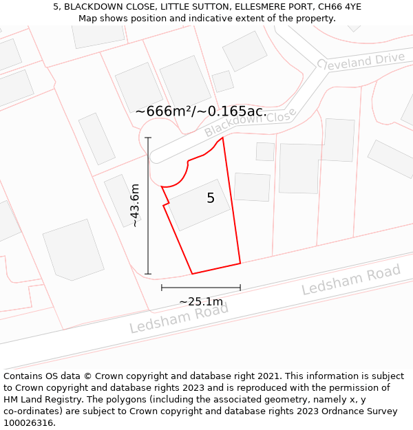 5, BLACKDOWN CLOSE, LITTLE SUTTON, ELLESMERE PORT, CH66 4YE: Plot and title map