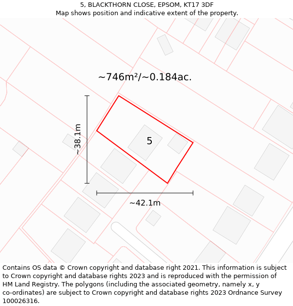 5, BLACKTHORN CLOSE, EPSOM, KT17 3DF: Plot and title map