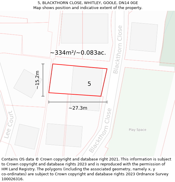 5, BLACKTHORN CLOSE, WHITLEY, GOOLE, DN14 0GE: Plot and title map