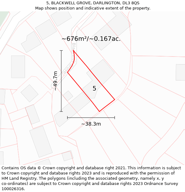 5, BLACKWELL GROVE, DARLINGTON, DL3 8QS: Plot and title map