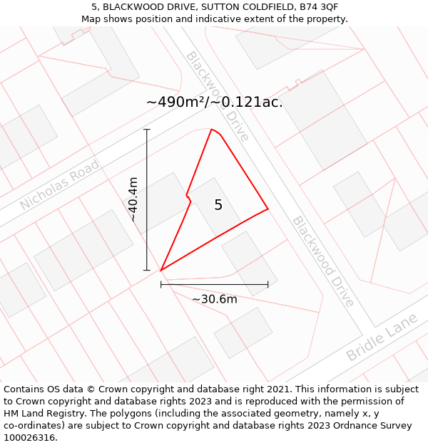 5, BLACKWOOD DRIVE, SUTTON COLDFIELD, B74 3QF: Plot and title map