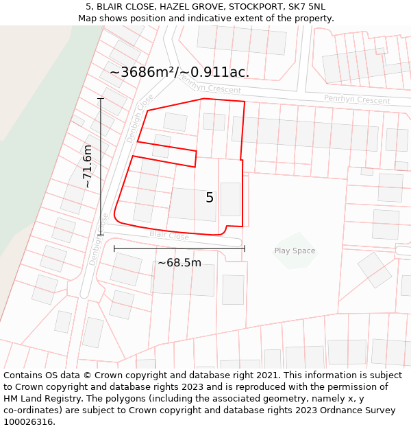 5, BLAIR CLOSE, HAZEL GROVE, STOCKPORT, SK7 5NL: Plot and title map