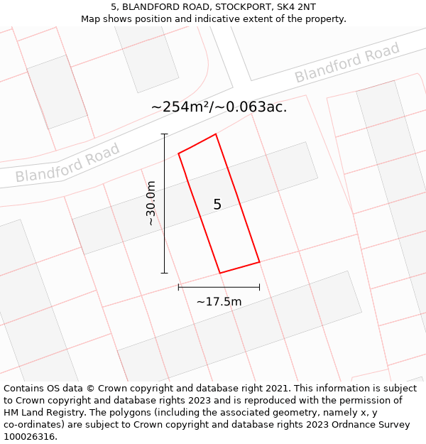 5, BLANDFORD ROAD, STOCKPORT, SK4 2NT: Plot and title map