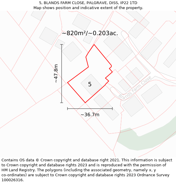 5, BLANDS FARM CLOSE, PALGRAVE, DISS, IP22 1TD: Plot and title map