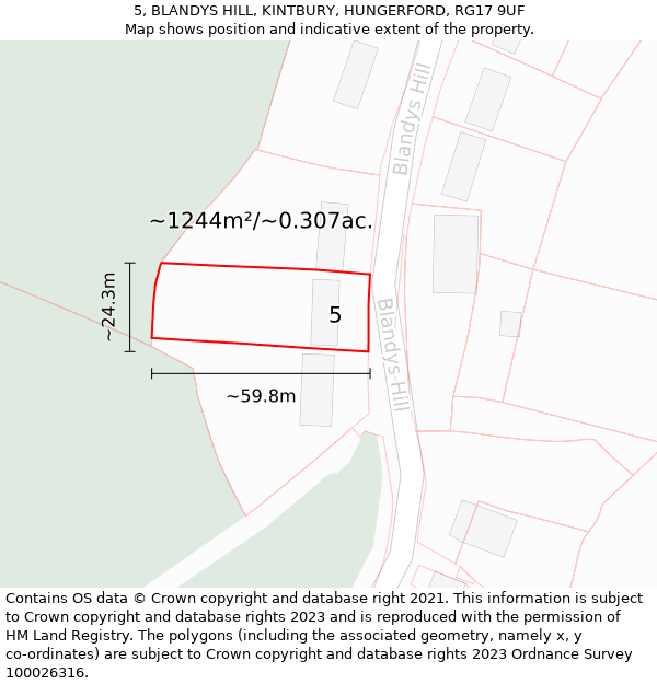 5, BLANDYS HILL, KINTBURY, HUNGERFORD, RG17 9UF: Plot and title map