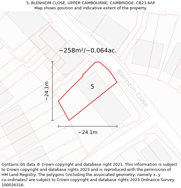 5, BLENHEIM CLOSE, UPPER CAMBOURNE, CAMBRIDGE, CB23 6AP: Plot and title map