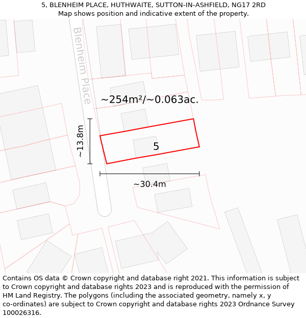 5, BLENHEIM PLACE, HUTHWAITE, SUTTON-IN-ASHFIELD, NG17 2RD: Plot and title map