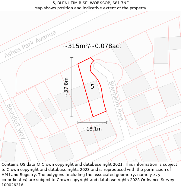 5, BLENHEIM RISE, WORKSOP, S81 7NE: Plot and title map