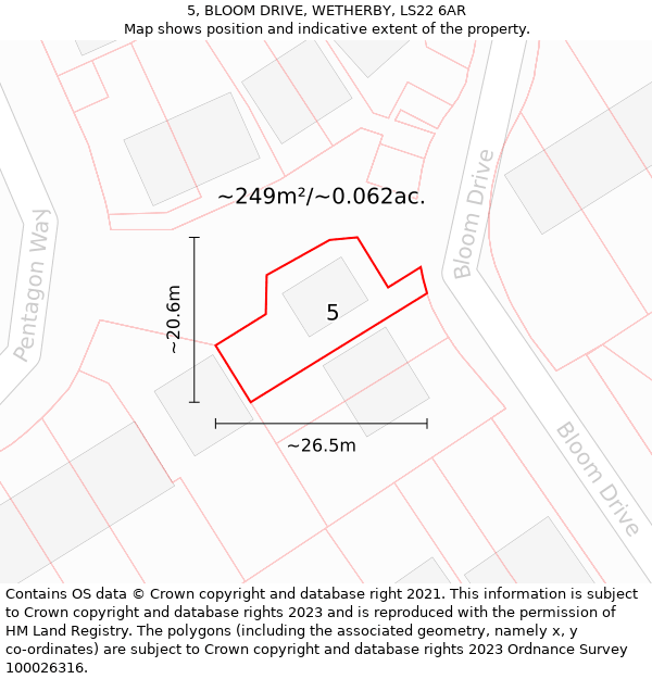 5, BLOOM DRIVE, WETHERBY, LS22 6AR: Plot and title map