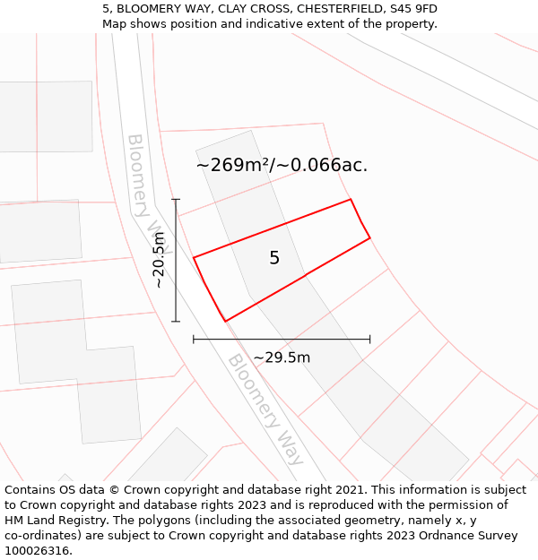 5, BLOOMERY WAY, CLAY CROSS, CHESTERFIELD, S45 9FD: Plot and title map