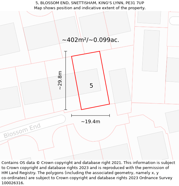 5, BLOSSOM END, SNETTISHAM, KING'S LYNN, PE31 7UP: Plot and title map