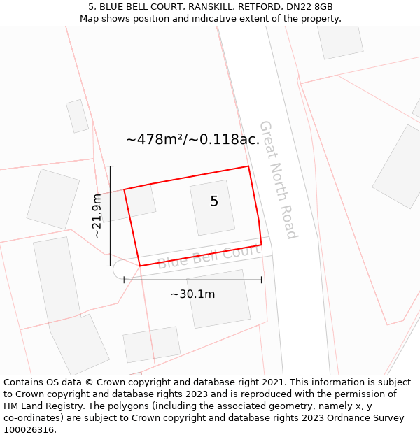 5, BLUE BELL COURT, RANSKILL, RETFORD, DN22 8GB: Plot and title map