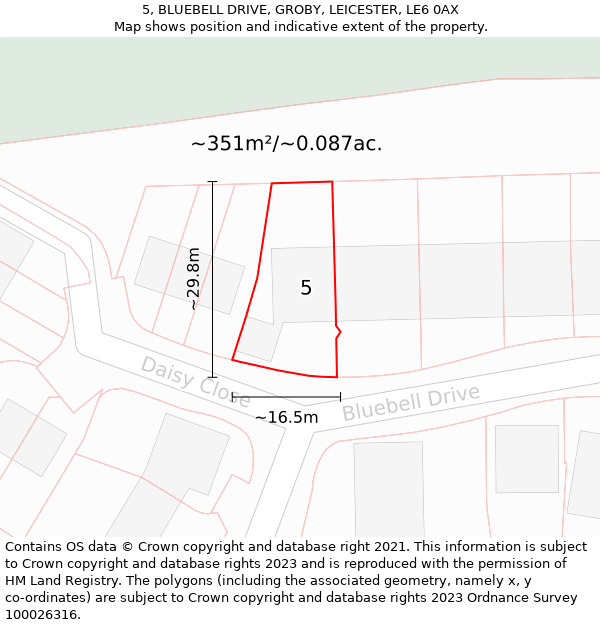 5, BLUEBELL DRIVE, GROBY, LEICESTER, LE6 0AX: Plot and title map