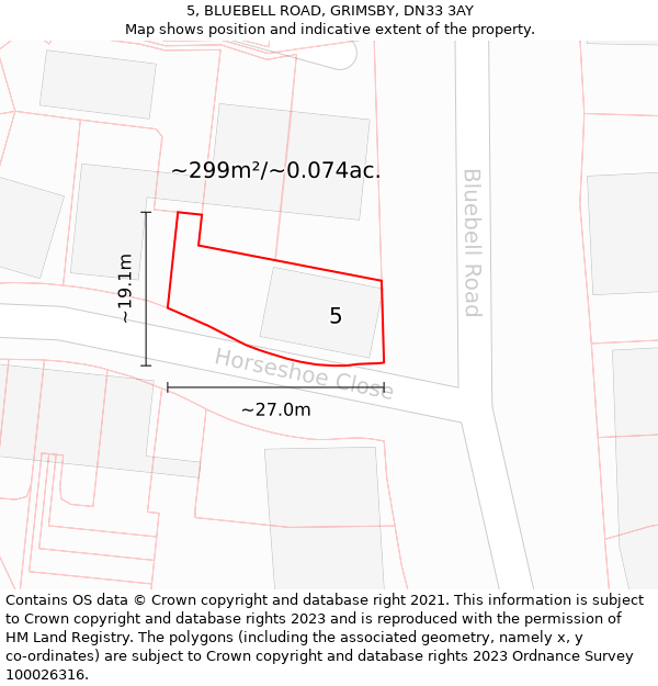 5, BLUEBELL ROAD, GRIMSBY, DN33 3AY: Plot and title map