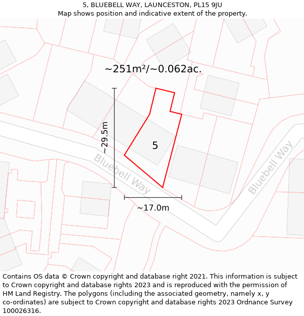 5, BLUEBELL WAY, LAUNCESTON, PL15 9JU: Plot and title map