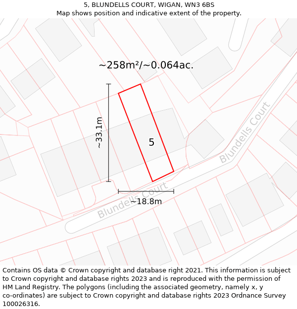 5, BLUNDELLS COURT, WIGAN, WN3 6BS: Plot and title map